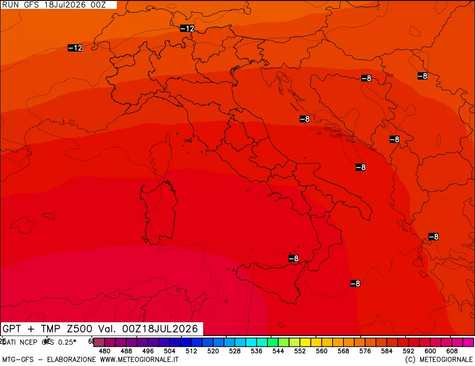 mappa 500 hPa GPT + Temp