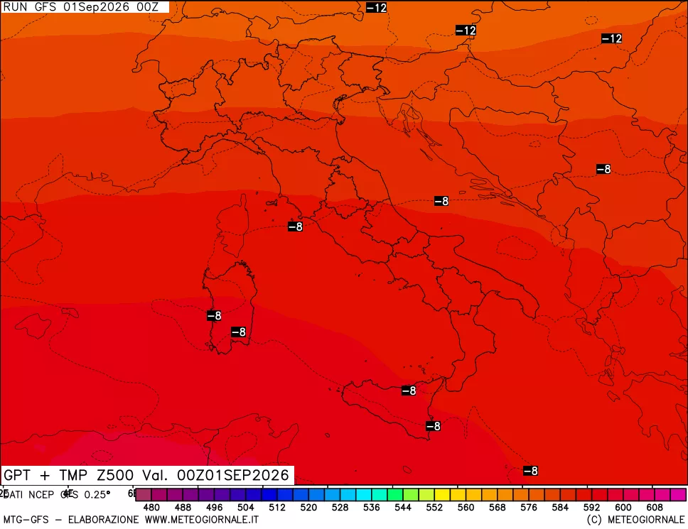 mappa 500 hPa GPT + Temp