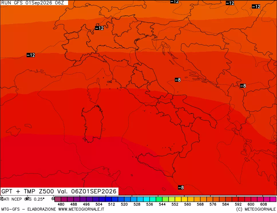 mappa 500 hPa GPT + Temp