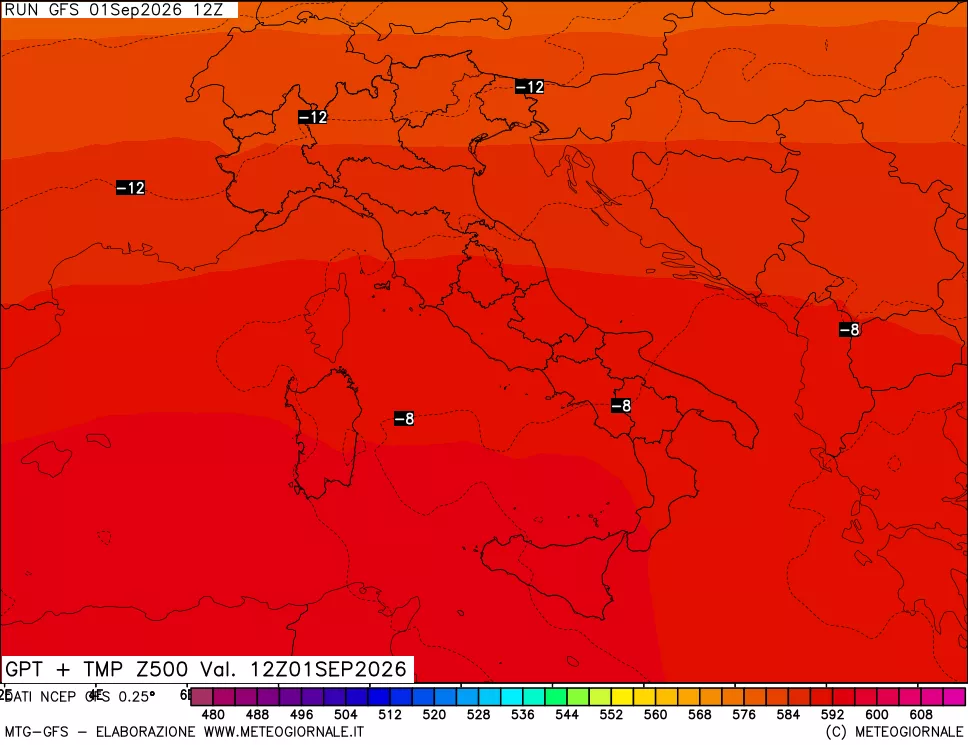 mappa 500 hPa GPT + Temp