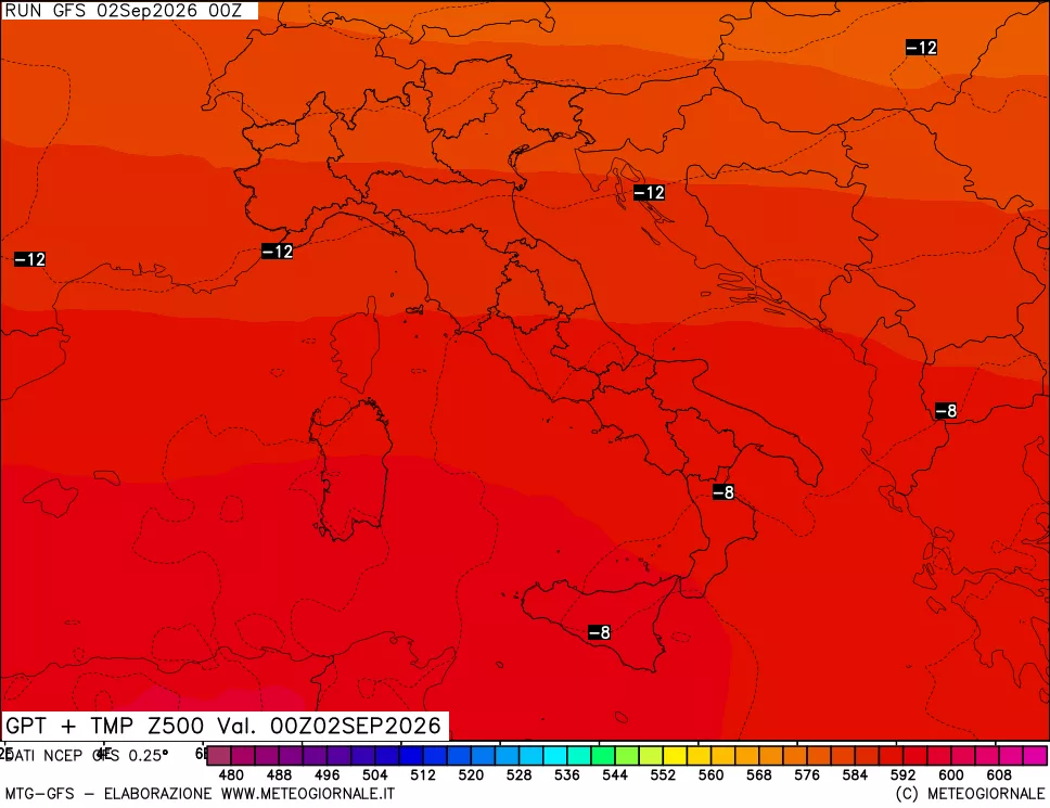 mappa 500 hPa GPT + Temp