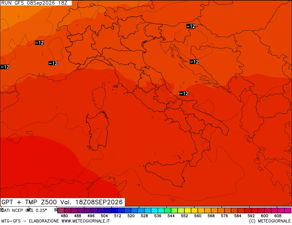 mappa 500 hPa GPT + Temp