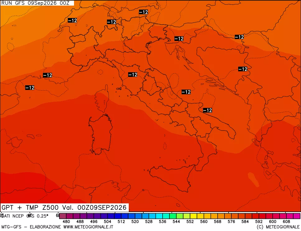 mappa 500 hPa GPT + Temp