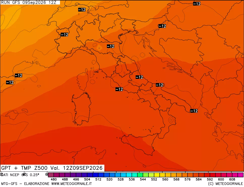 mappa 500 hPa GPT + Temp