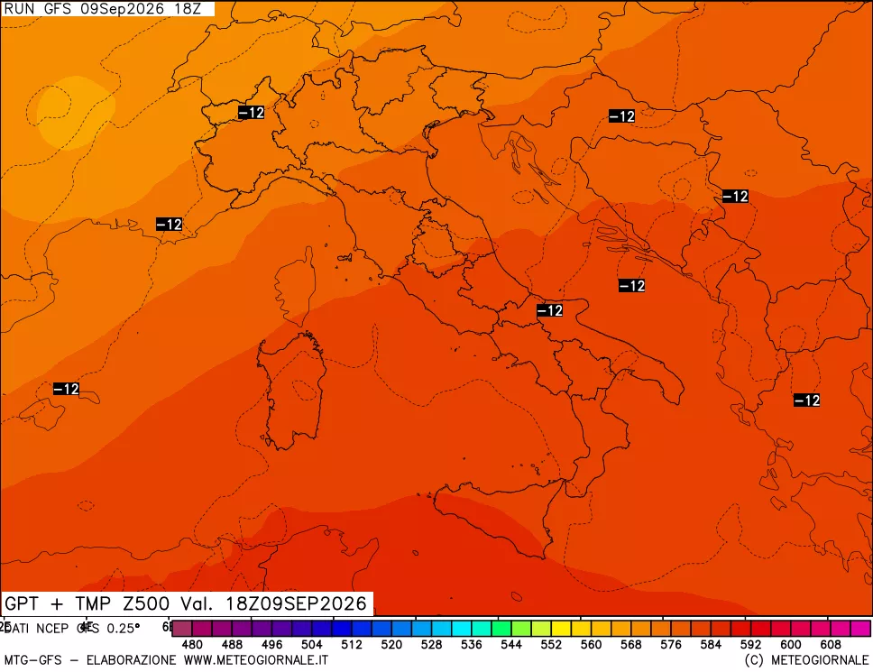 mappa 500 hPa GPT + Temp