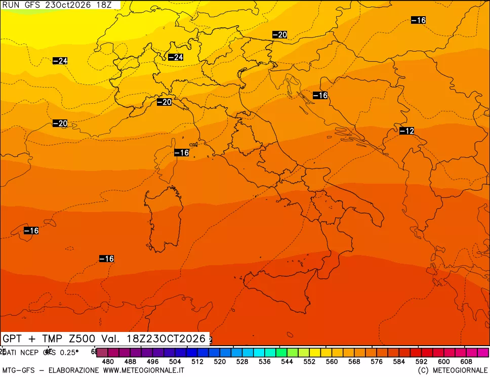mappa 500 hPa GPT + Temp