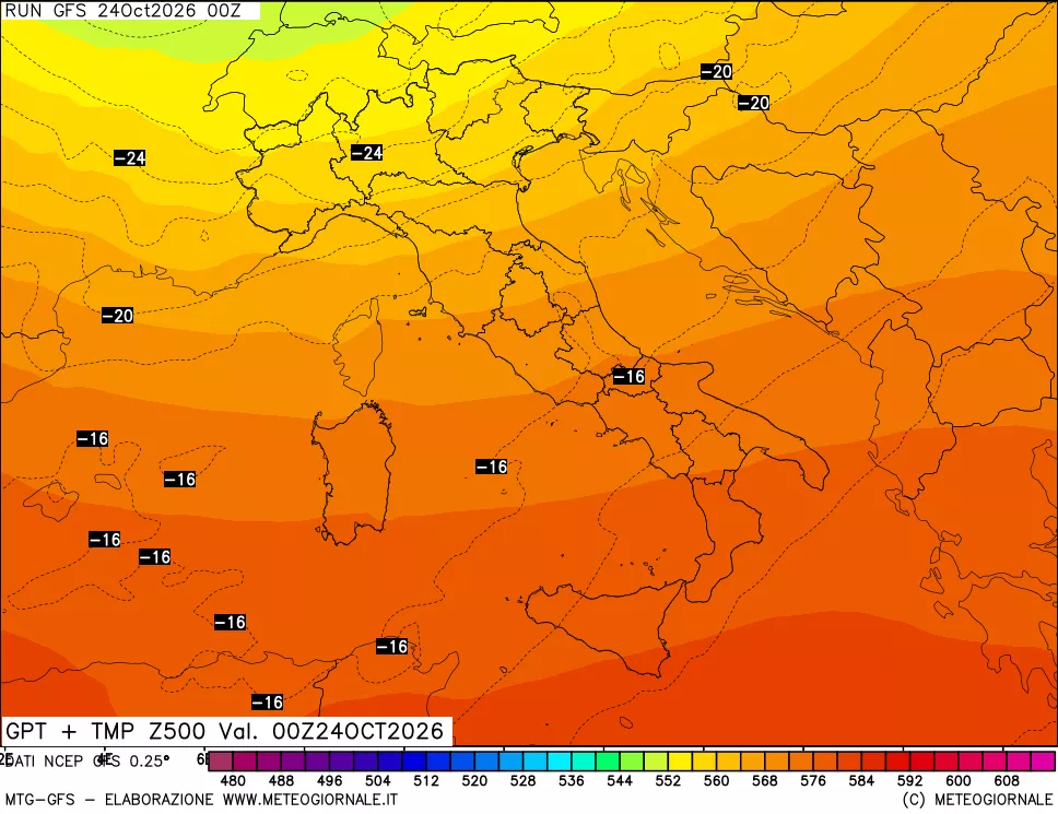 mappa 500 hPa GPT + Temp