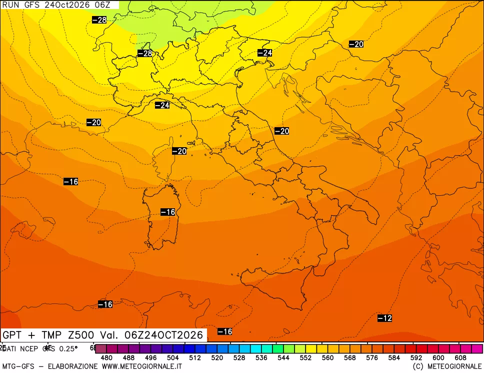 mappa 500 hPa GPT + Temp