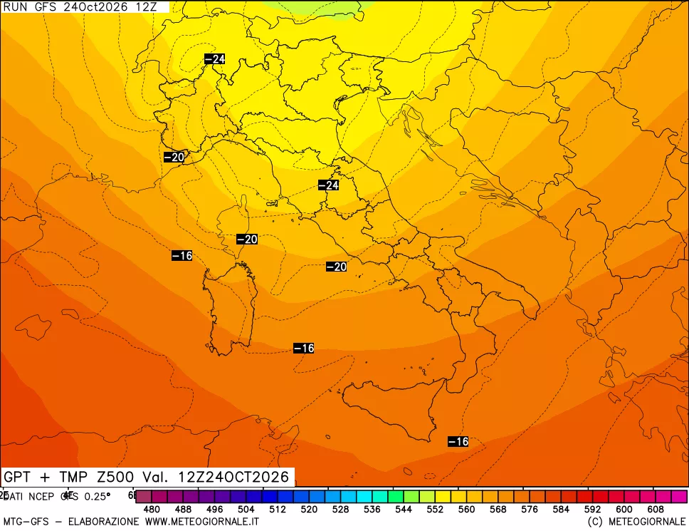 mappa 500 hPa GPT + Temp