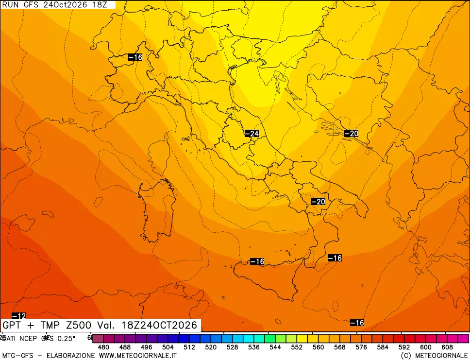 mappa 500 hPa GPT + Temp