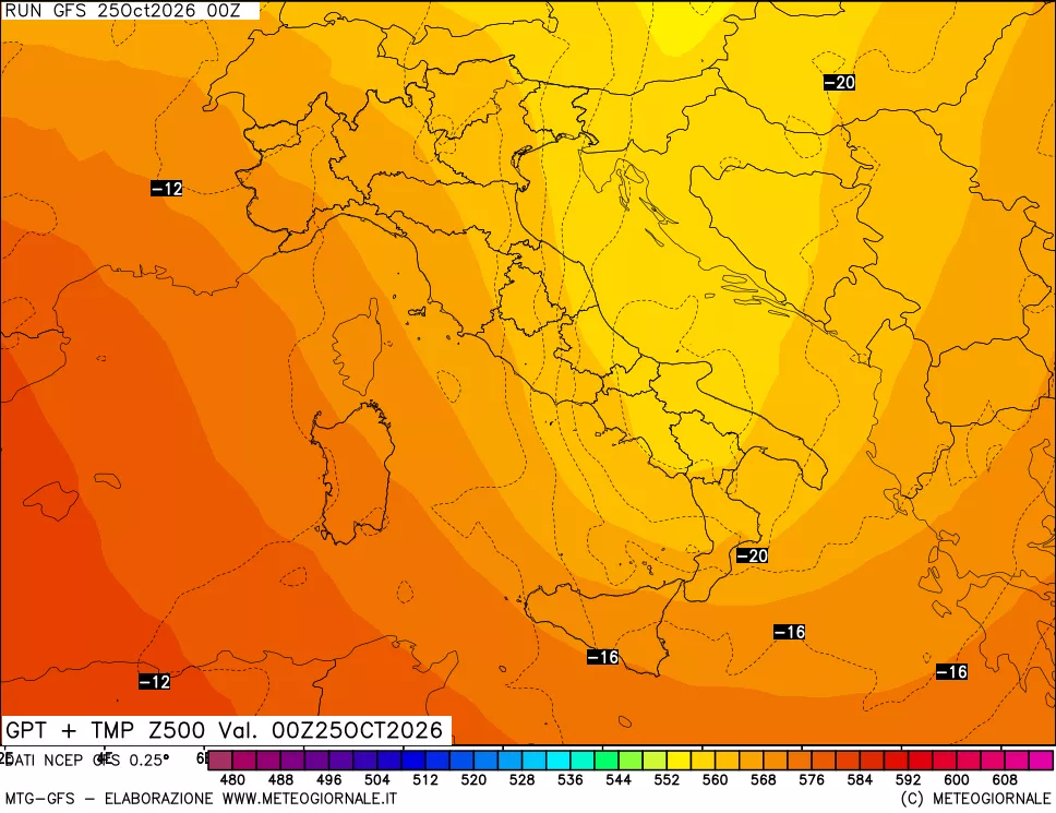 mappa 500 hPa GPT + Temp