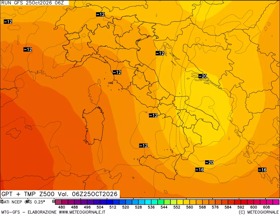 mappa 500 hPa GPT + Temp