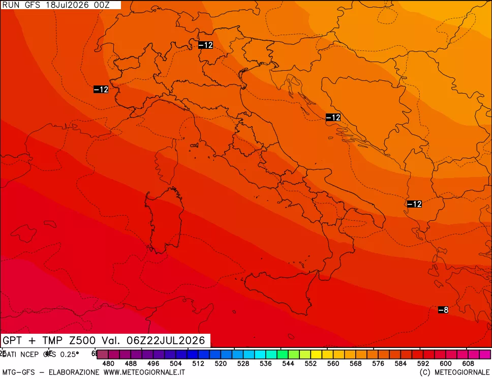 mappa 500 hPa GPT + Temp