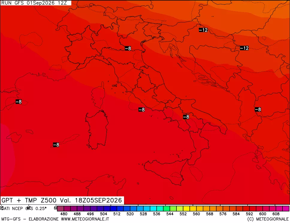 mappa 500 hPa GPT + Temp