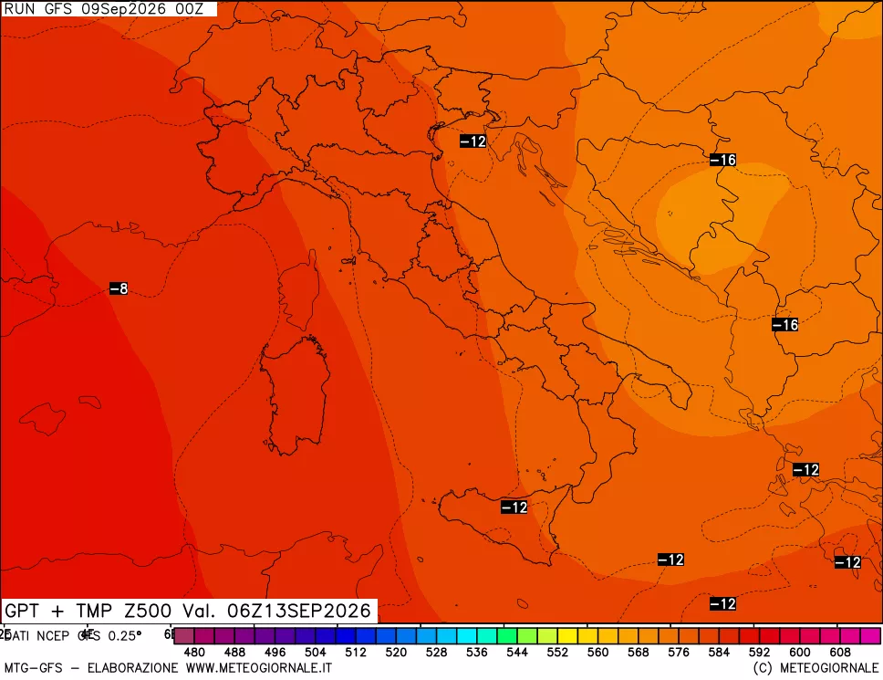 mappa 500 hPa GPT + Temp