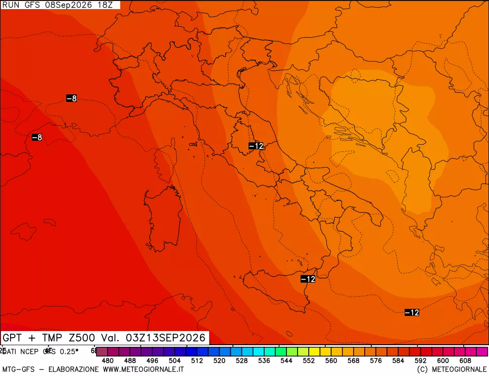 mappa 500 hPa GPT + Temp