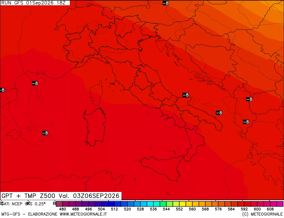 mappa 500 hPa GPT + Temp