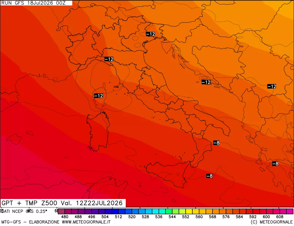 mappa 500 hPa GPT + Temp