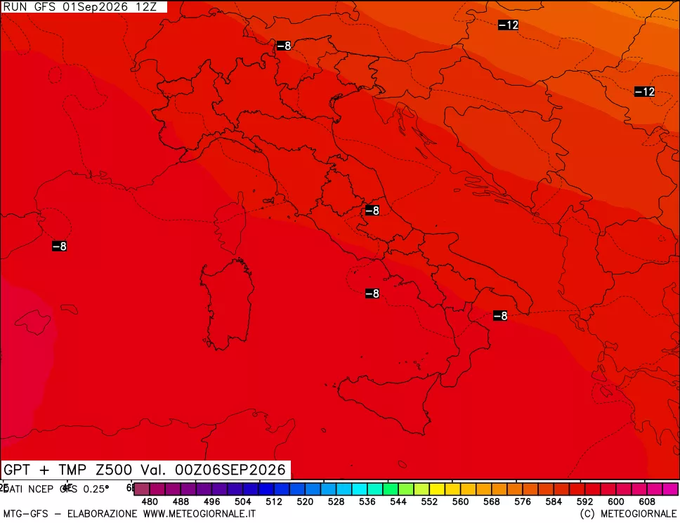 mappa 500 hPa GPT + Temp