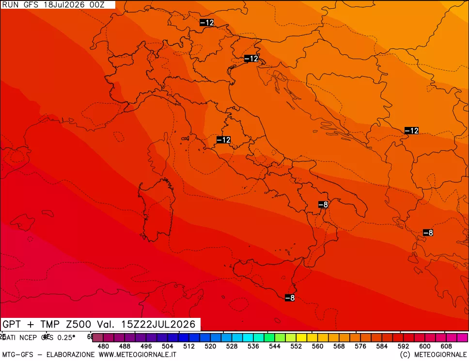 mappa 500 hPa GPT + Temp