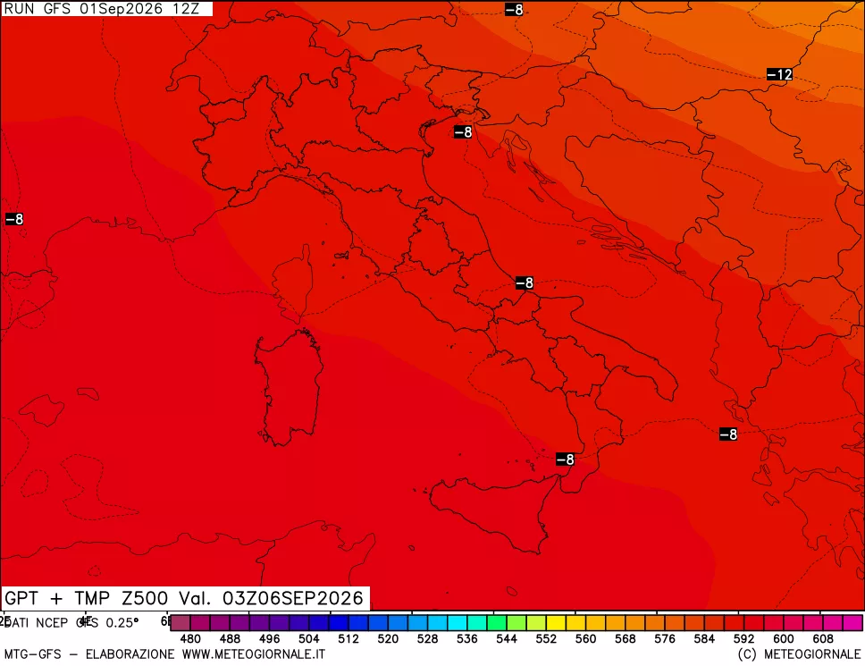mappa 500 hPa GPT + Temp