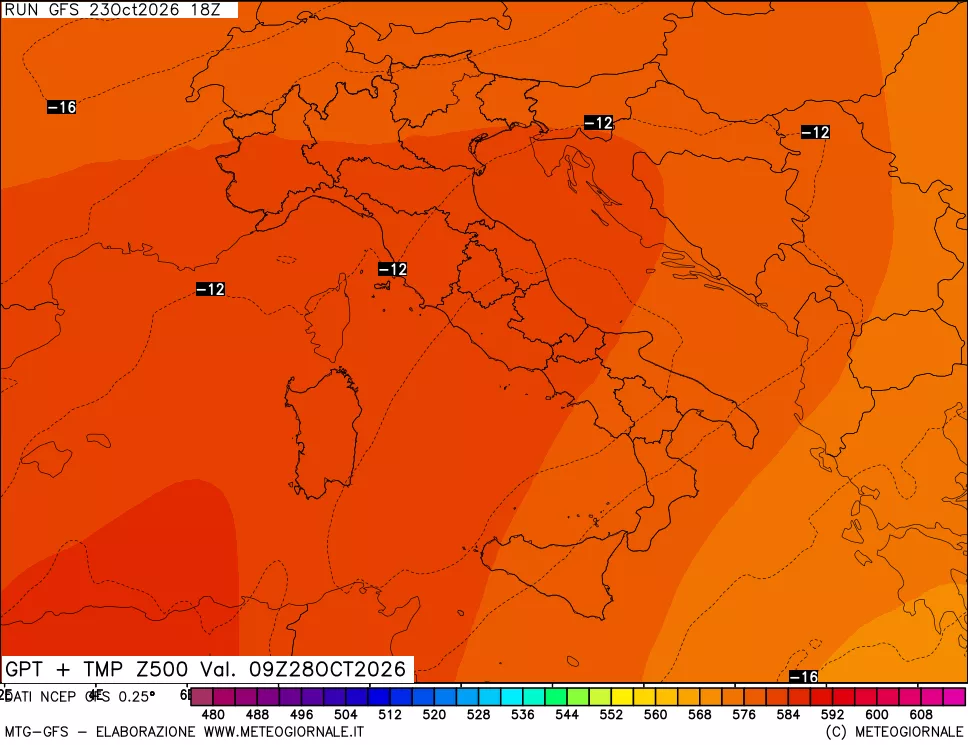 mappa 500 hPa GPT + Temp