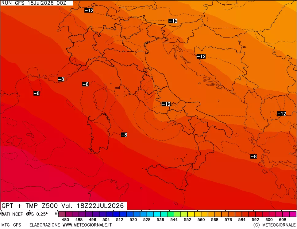mappa 500 hPa GPT + Temp