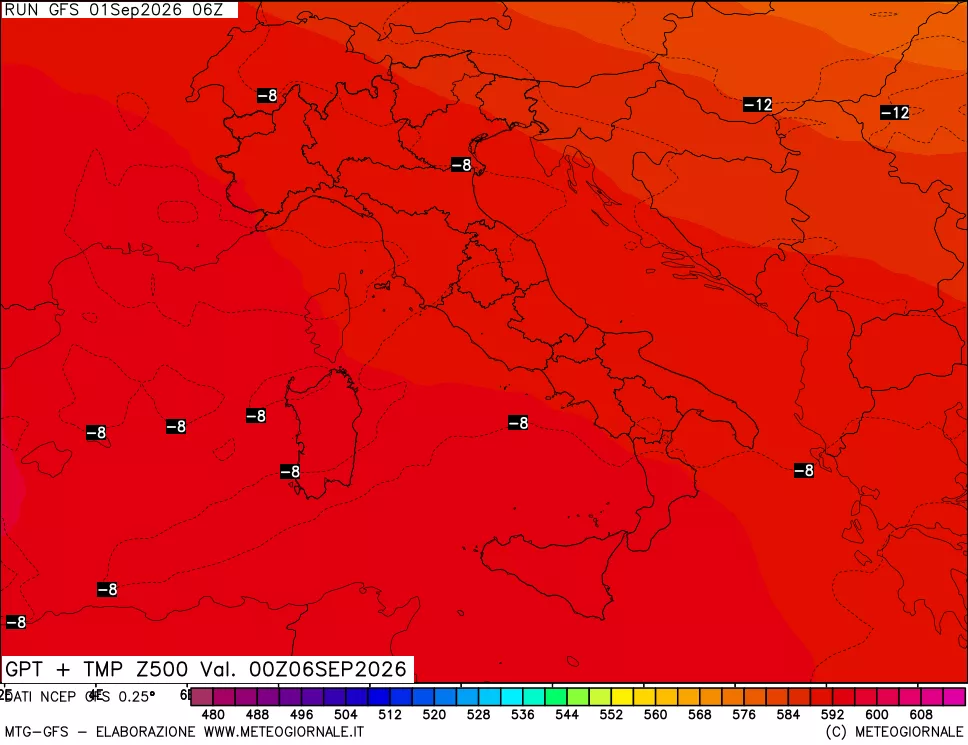 mappa 500 hPa GPT + Temp