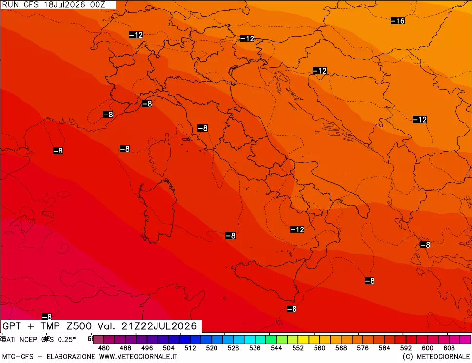 mappa 500 hPa GPT + Temp