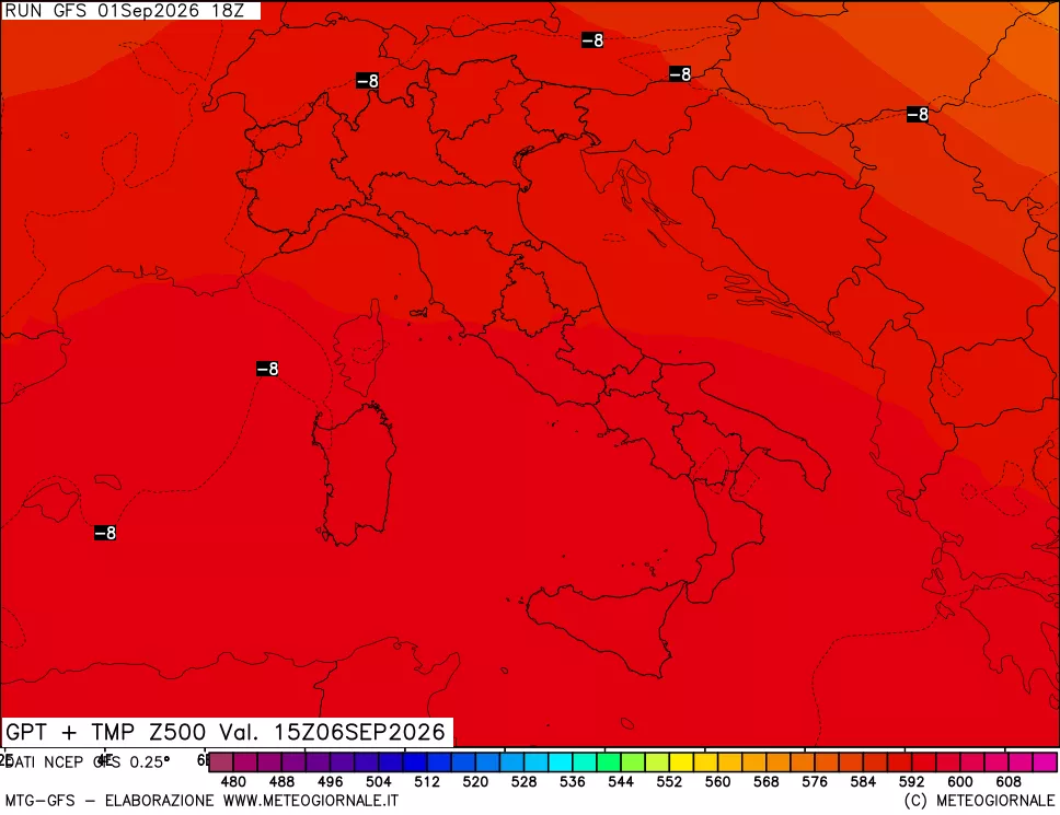 mappa 500 hPa GPT + Temp