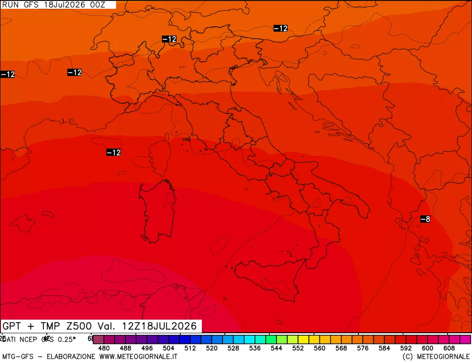 mappa 500 hPa GPT + Temp