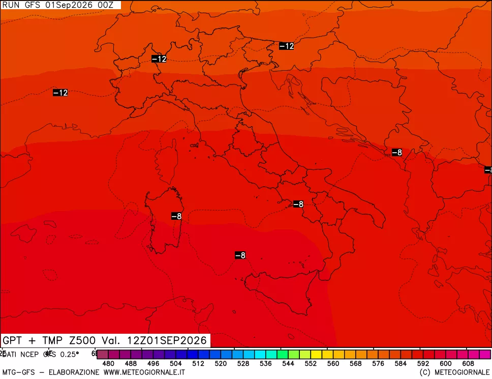 mappa 500 hPa GPT + Temp