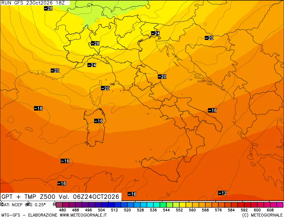 mappa 500 hPa GPT + Temp