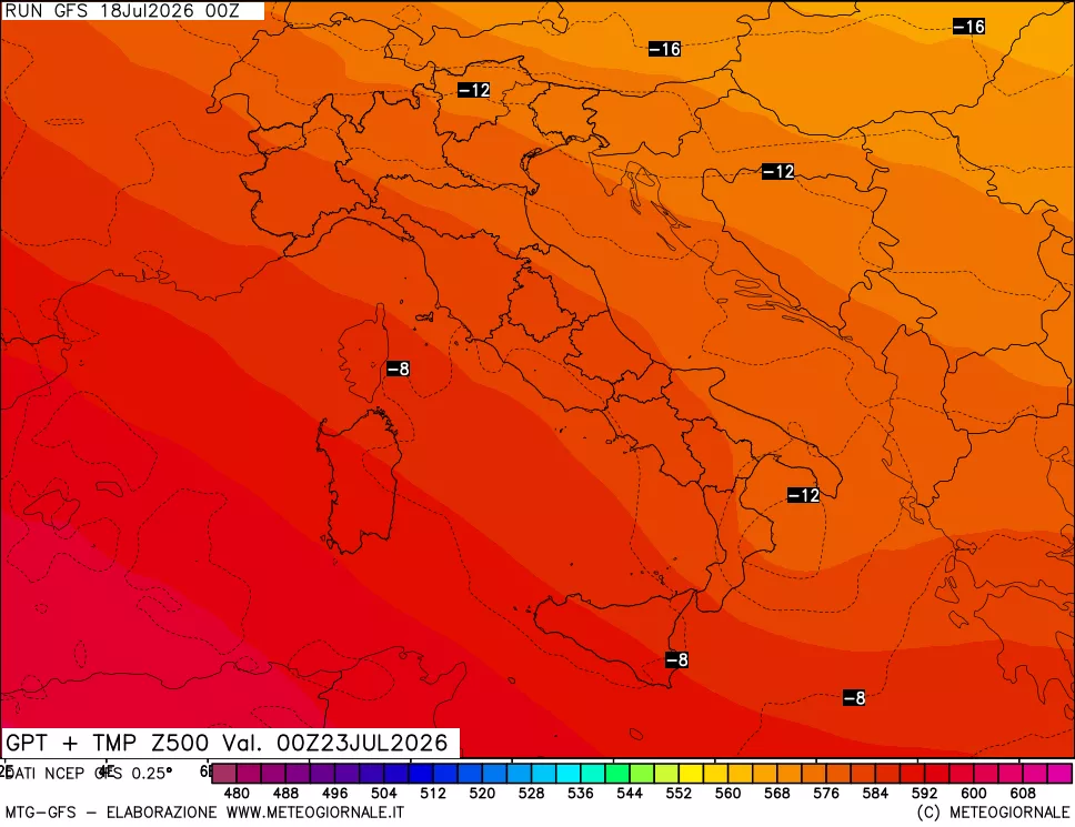 mappa 500 hPa GPT + Temp