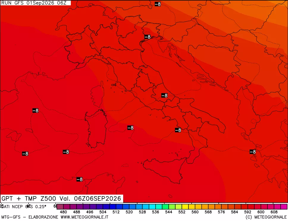 mappa 500 hPa GPT + Temp