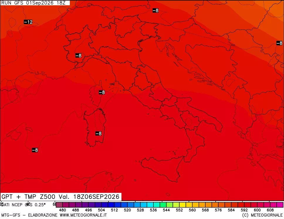 mappa 500 hPa GPT + Temp