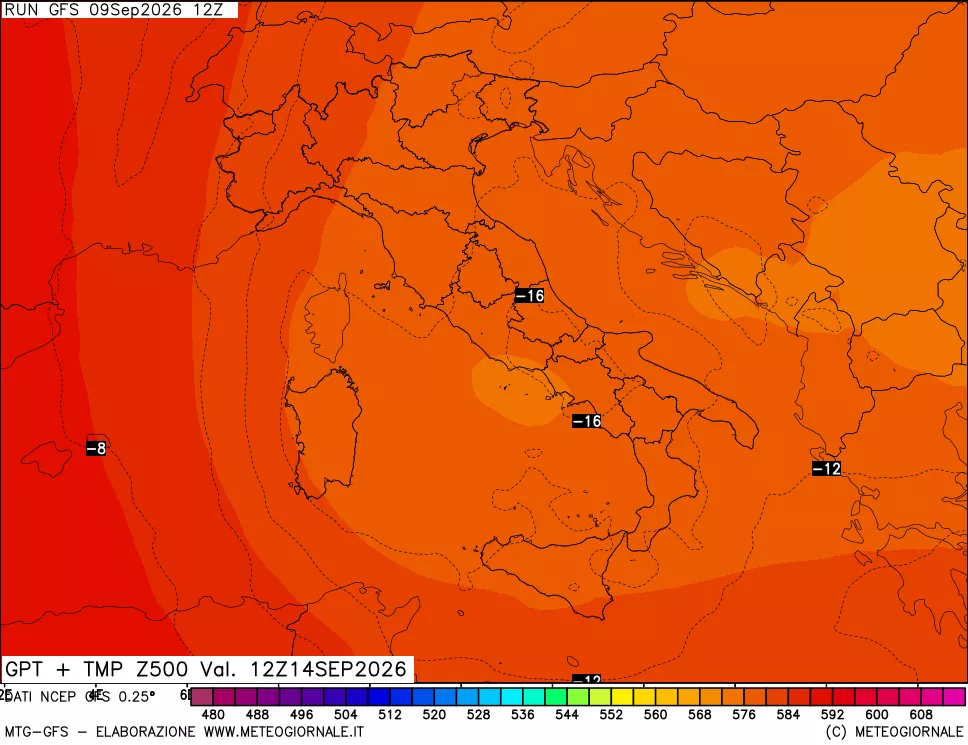 mappa 500 hPa GPT + Temp