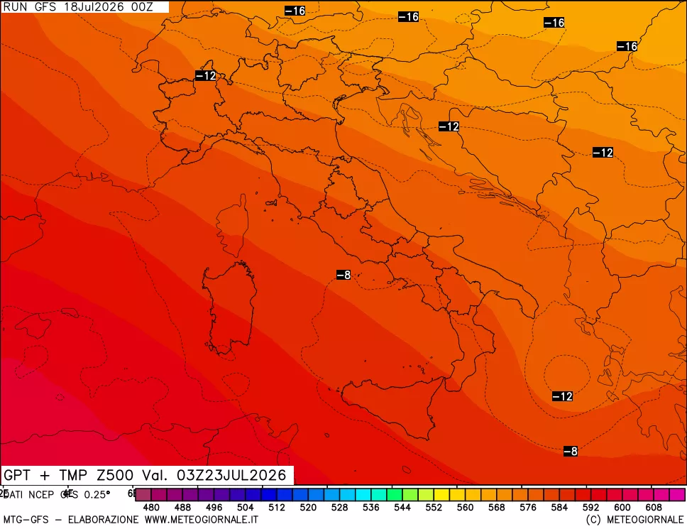 mappa 500 hPa GPT + Temp