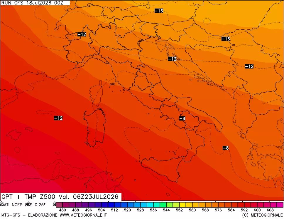 mappa 500 hPa GPT + Temp