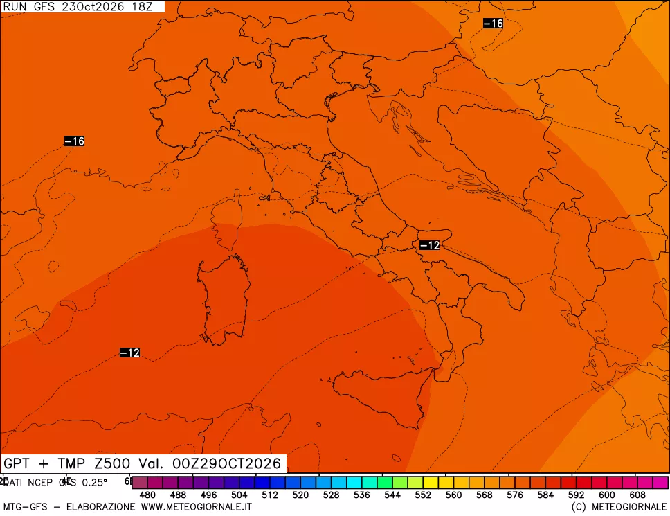 mappa 500 hPa GPT + Temp