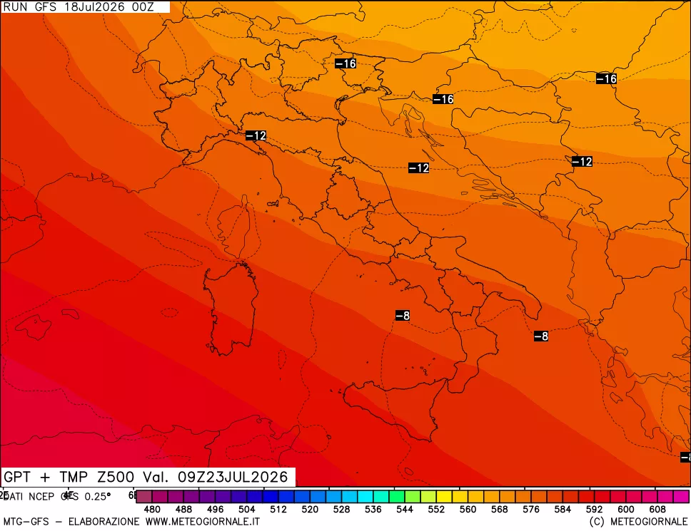 mappa 500 hPa GPT + Temp