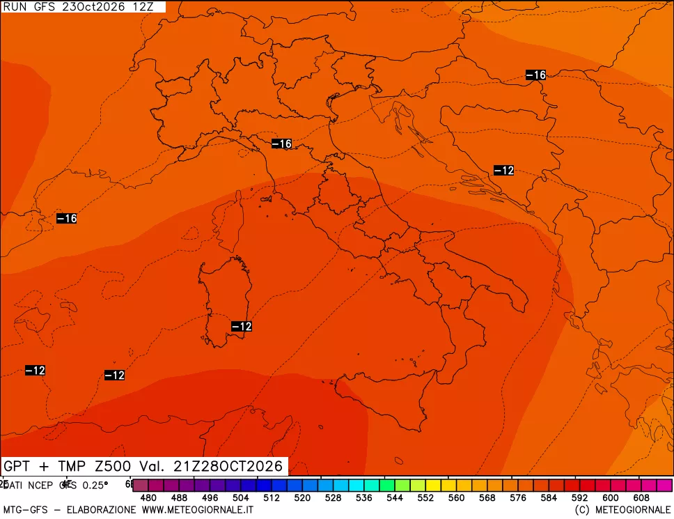 mappa 500 hPa GPT + Temp