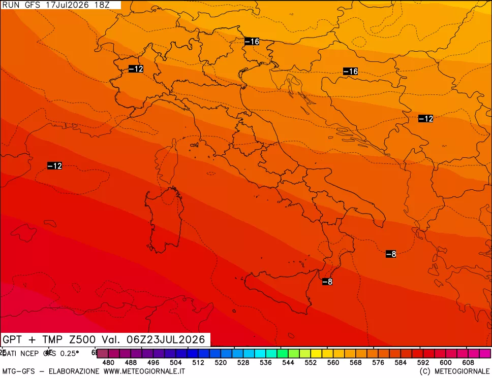 mappa 500 hPa GPT + Temp