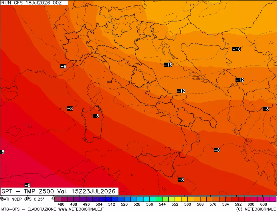 mappa 500 hPa GPT + Temp