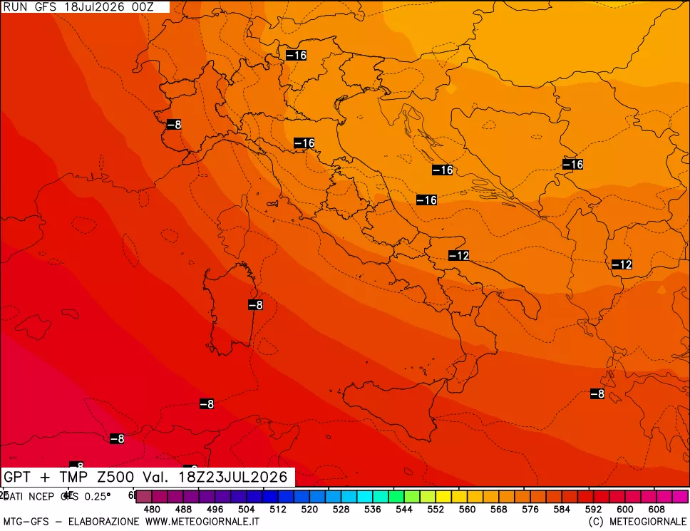 mappa 500 hPa GPT + Temp