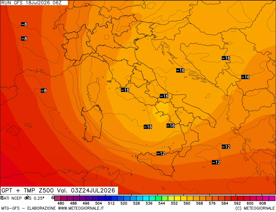mappa 500 hPa GPT + Temp