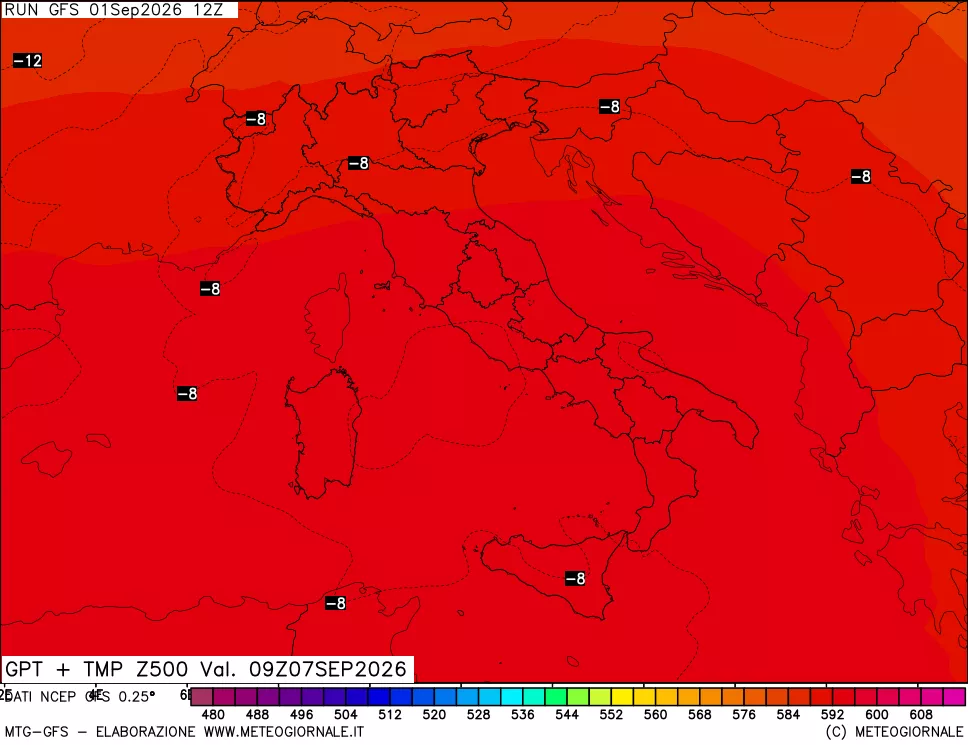 mappa 500 hPa GPT + Temp