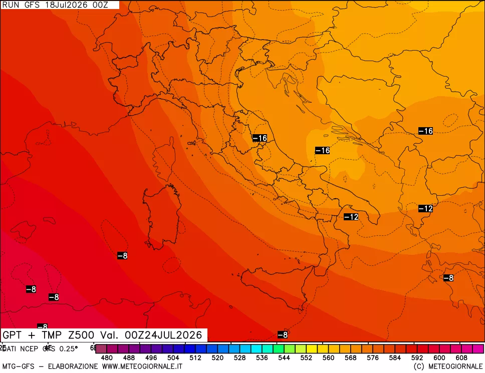 mappa 500 hPa GPT + Temp
