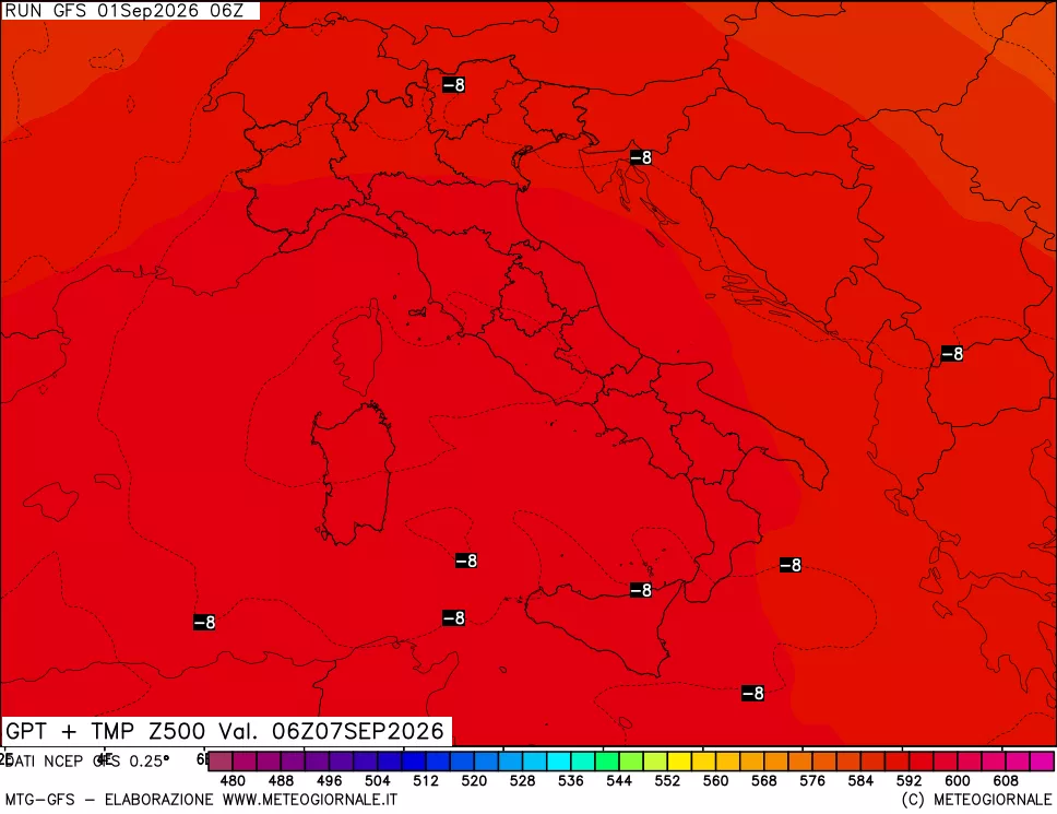 mappa 500 hPa GPT + Temp