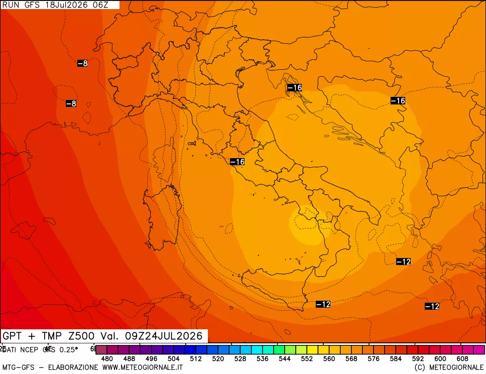 mappa 500 hPa GPT + Temp